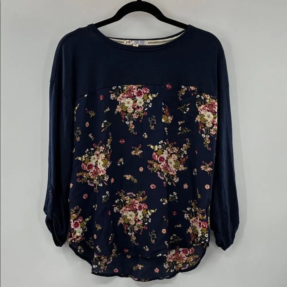 Jolt Navy Floral Women's Blouse size: M